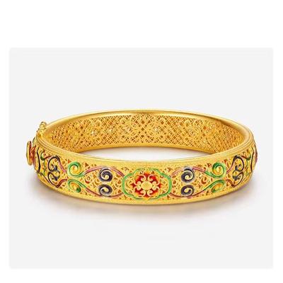 Gold Color Dragon and Phoenix Auspicious Enamel Bracelet Open Bracelet Women's Style