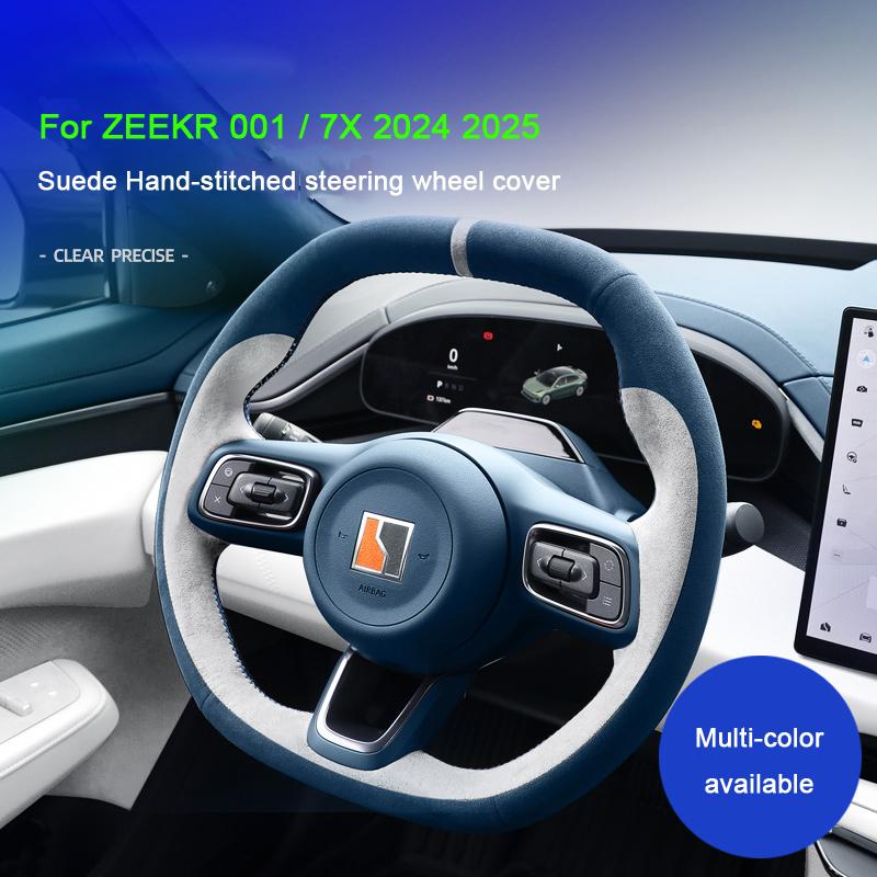 For ZEEKR 001 Zeekr 7X 2024 2025 Super Suede Car Steering Wheel Cover Hand-stitched Sport Styling Interior Accessoryes