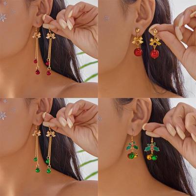 Festive Red & Green Bell Tassel Earrings - Stylish Alloy Design for Women