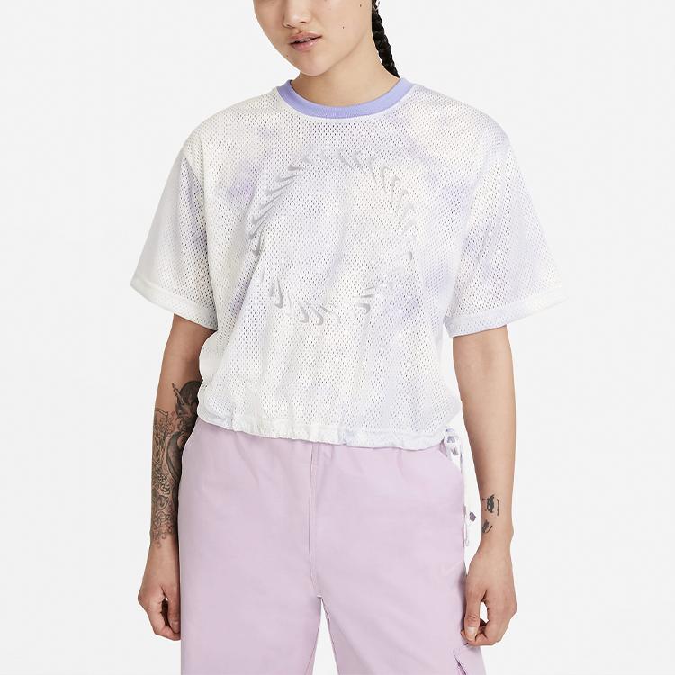 Nike Tie-Dye Print Mesh Breathable Round Neck T-Shirt Women Tops Light-Purple CZ9325-569