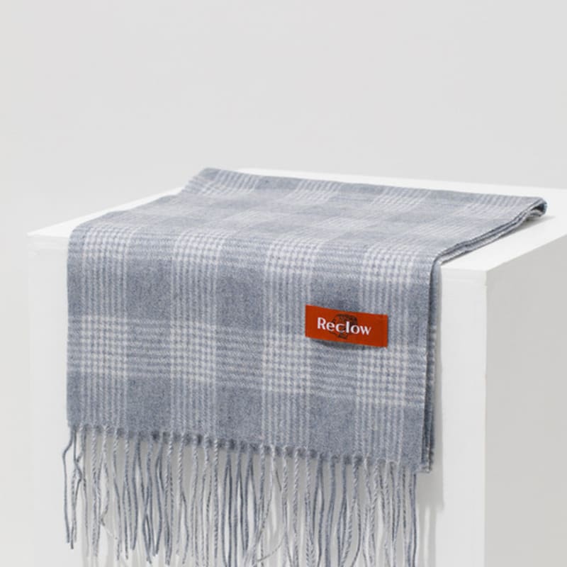 

RECLOW RECLOW 2021 Шерстяной клетчатый шарф серо-синий X