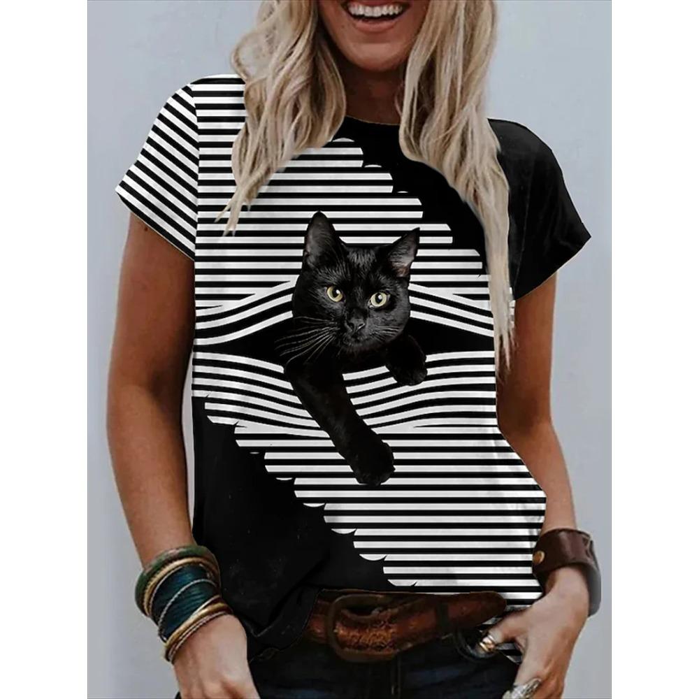Summer 3d pattern printing beautiful women's animal print short-sleeved T-shirt casual fashion blouse suitable for daily wear