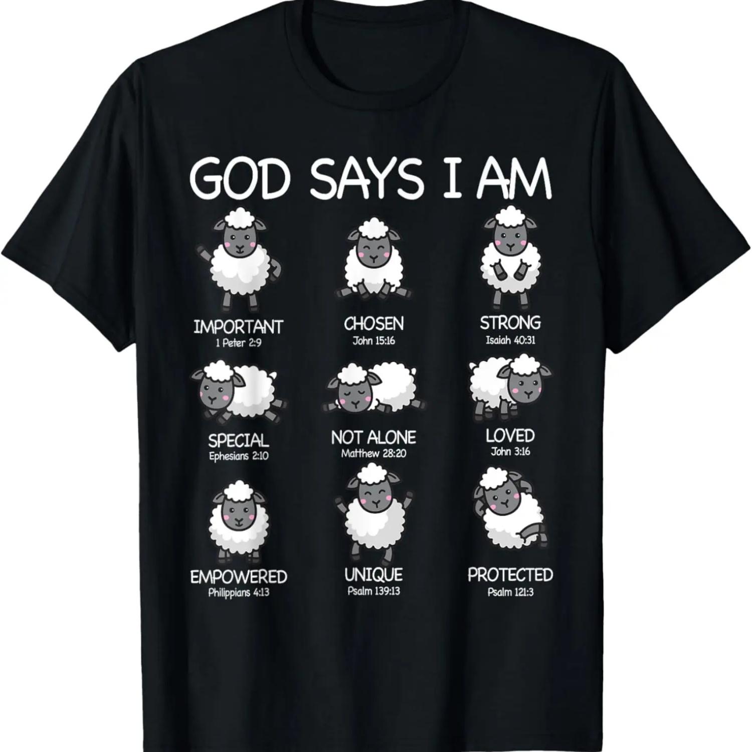 God Says I Am Cute Sheep Bible Verse Kids Toddler Girls T-Shirt S