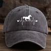 Men's and Women's Outdoor Washed Retro Peaked Cap with ECG Pony Print Fashionable Retro Baseball Cap