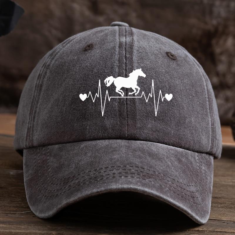 Men's and Women's Outdoor Washed Retro Peaked Cap with ECG Pony Print Fashionable Retro Baseball Cap