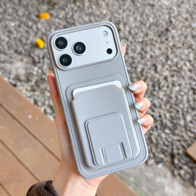 

iPhone 17 Pro Leather Texture Card Holder Stand Case, Drop-proof Protective Cover for Apple iPhone 16 and 15 Models. iPhone 15 Pro Max