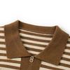 Elegant Women's Striped Knit Sweater with Turn-Down Collar - Versatile Fall Fashion for Moms
