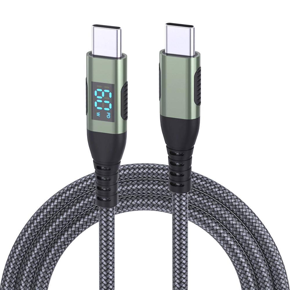PD60W Dual Head Type-C LED Digital Display Super Fast Charger Data Transfer Braided Cord for Huawei Xiaomi Phone Charging Cable