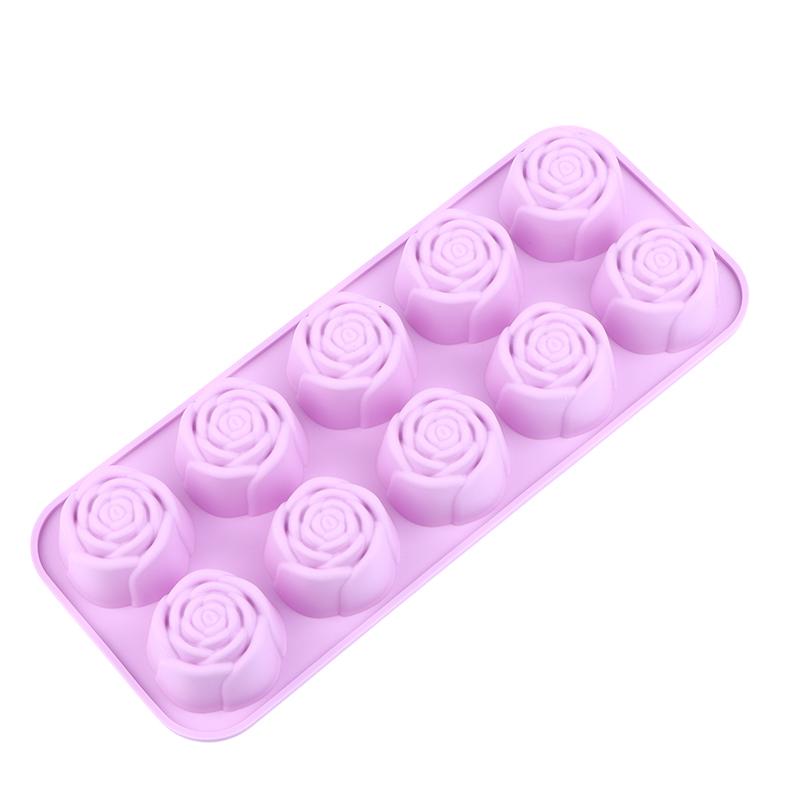10-Cavity Silicone Rose Cake Mold Nonstick Reusable Baking Pan For Diy Cupcake Chocolate Candle Soap Dessert Decoration Mold