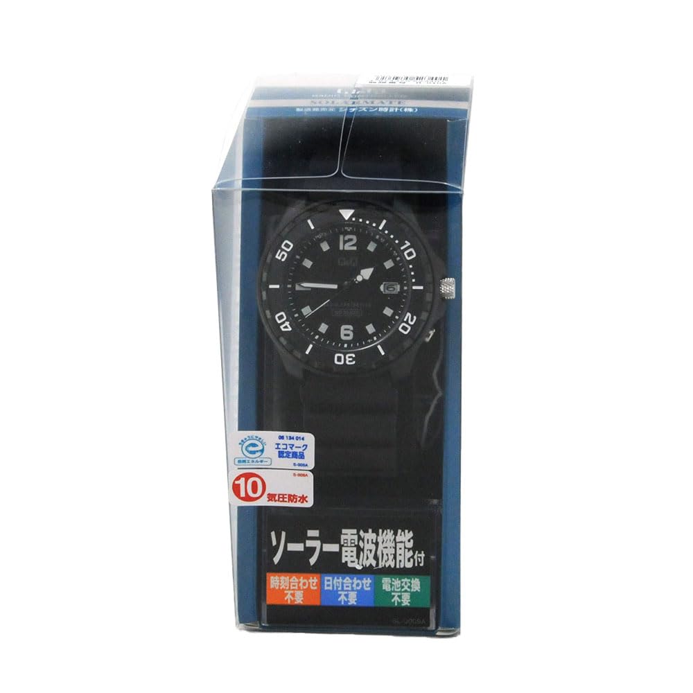 Citizen Analog Solar 10 ATM Water Urethane Black Q&Q Men's Wristwatch, Radio-Controlled, Powered, Resistance, Band, D02A-001VK,