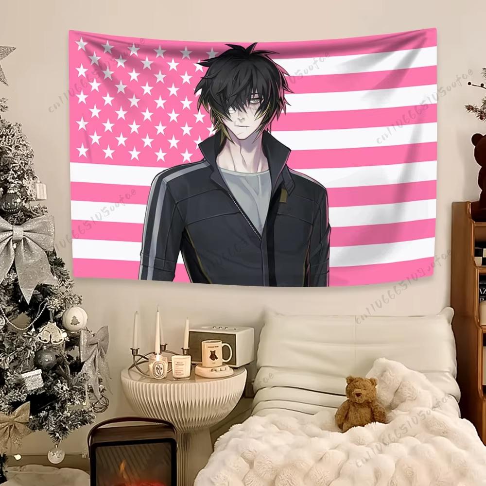 

American Flag Anime Boy Wall Tapestry Bold Patriotic Design Aesthetic Trendy Room Decor for Otaku Internet Culture Fans 74x94cm(29x37in)