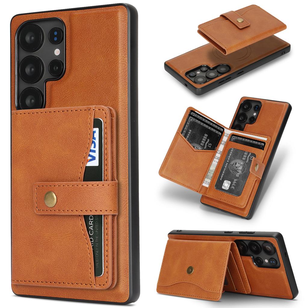 For Samsung Galaxy S25 Ultra Kickstand Case Detachable Card Bag Magnetic Case PU Leather Coated TPU Phone Cover