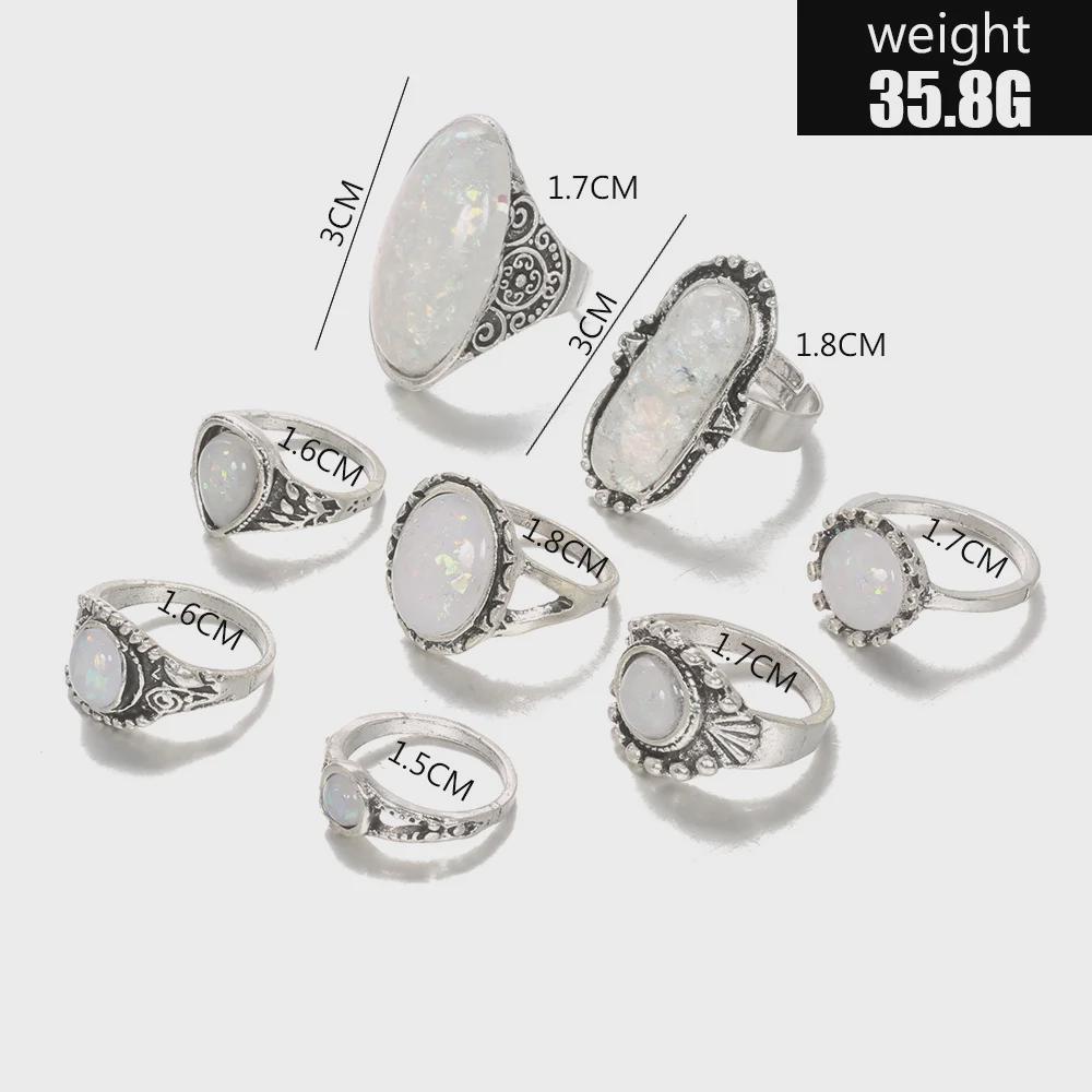 Retro Geometrisches Opal-Stil 8-teiliges Ring-Set