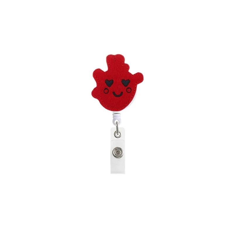 Cartoon Felt Cloth Embroidery Retractable Easy Pull Badge Reel Clip Id Card Holder Nursing Accessories School Supplies