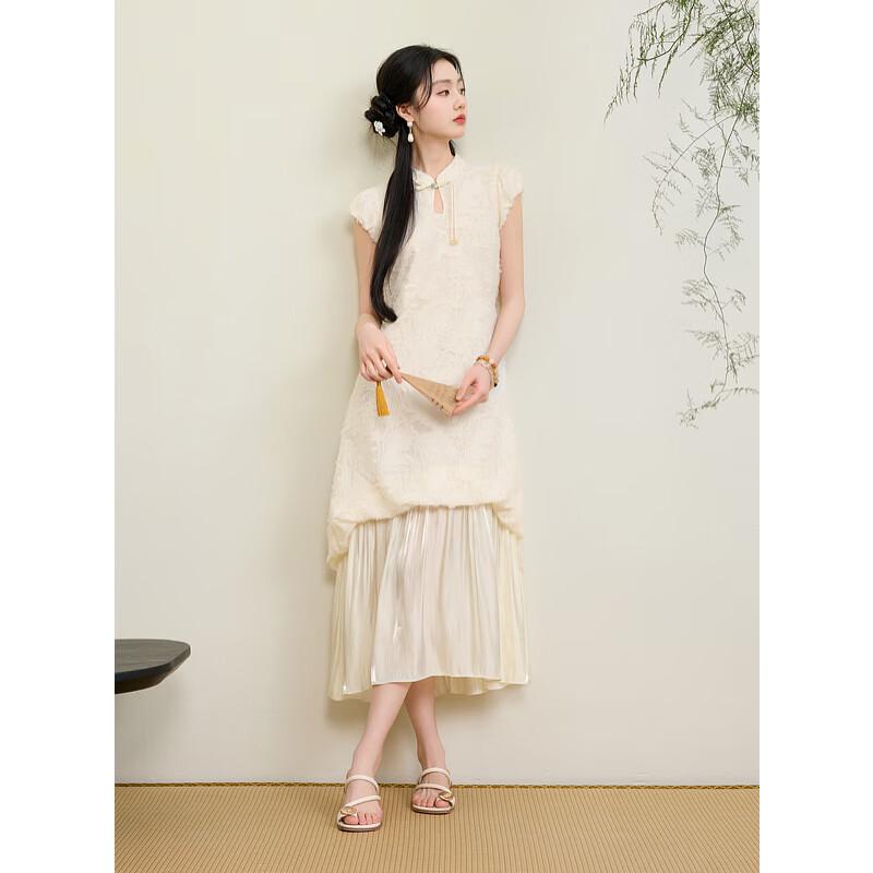 

Sancai 2025 Summer New Chinese Style Faux Two-Piece Maxi Dress L