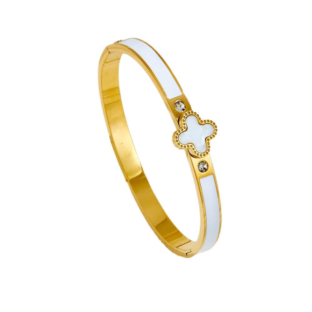 Bransoletka Czterolistna Koniczyna ze Stali Tytanowej i Cyrkonii z Wysokiej Jakości Emalią Epoksydową