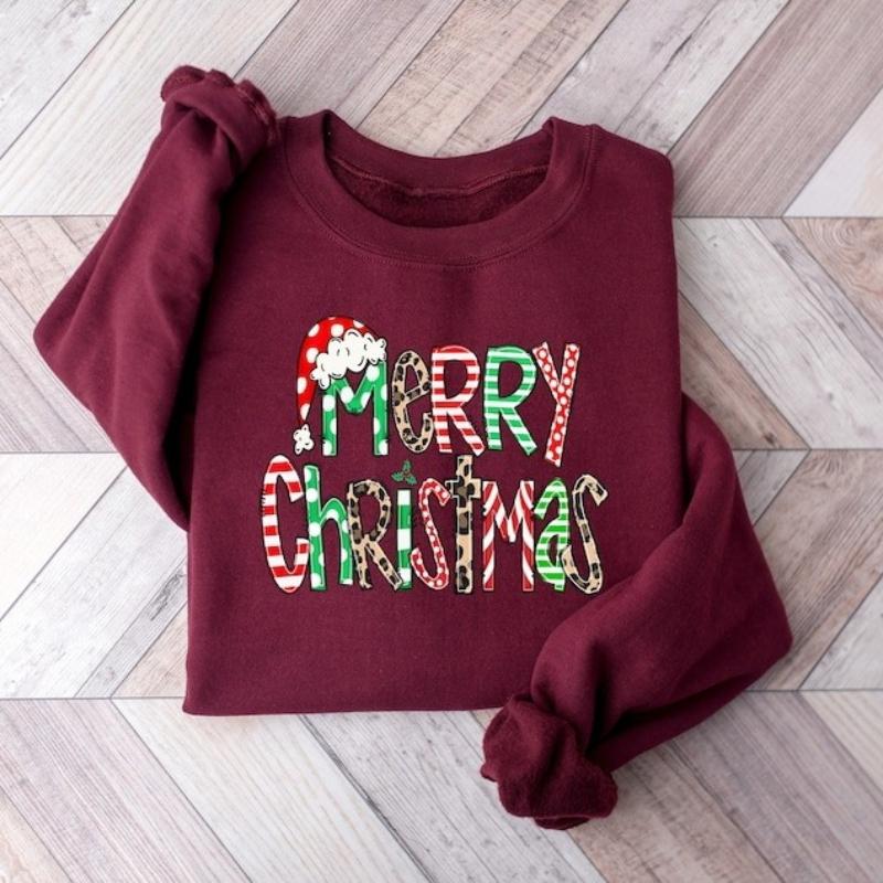Merry Christmas Sweatshirt Winter Hoodie Womens Retro Gift Xmas Holiday Fashion Soft Comfortable Autumn and Winter Thermal Hoody