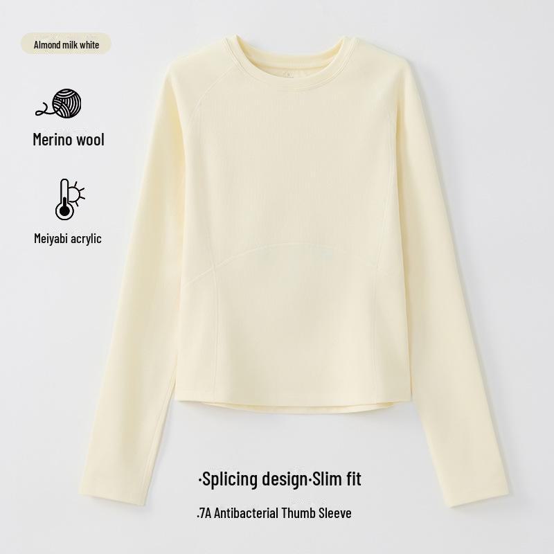 Women's Merino Wool and German Velvet Round Neck Bottoming Shirt - A-type Stitching and Thickened Skin-Beautifying Fabric