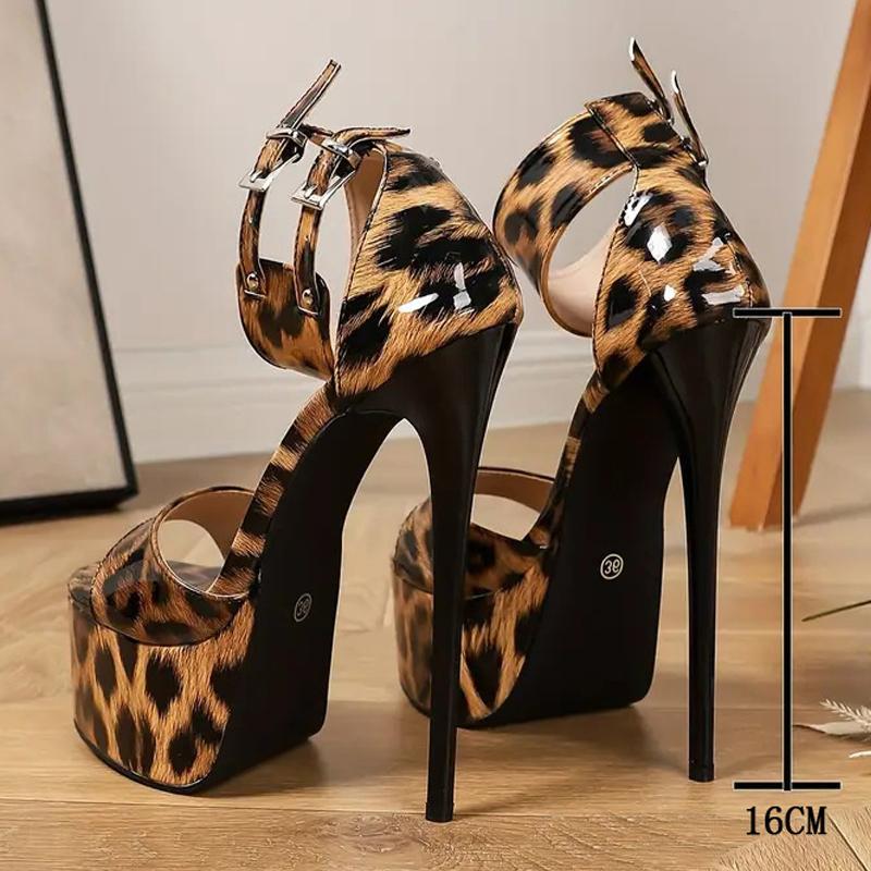 Sexy Peep Toe Party Nightclub Stripper Shoes Leopard Print Platform High Heels 16CM Sandals Women Fetish Stilettos Mujer