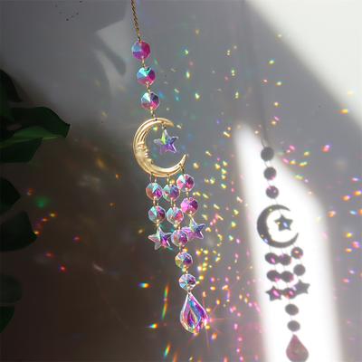 Crystal Wind Chime Star Moon Sun Light Catcher Prism Rainbow Maker Suncatcher Windbell Hanging Pendant Ornament Home Decoration