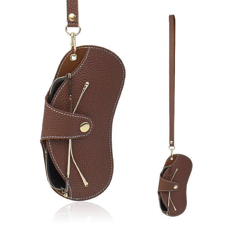 Glasses Case Portable Neck Hanging Soft Leather Scratch Wear Resistant Glasses Bags PU Leather Glasses Holder