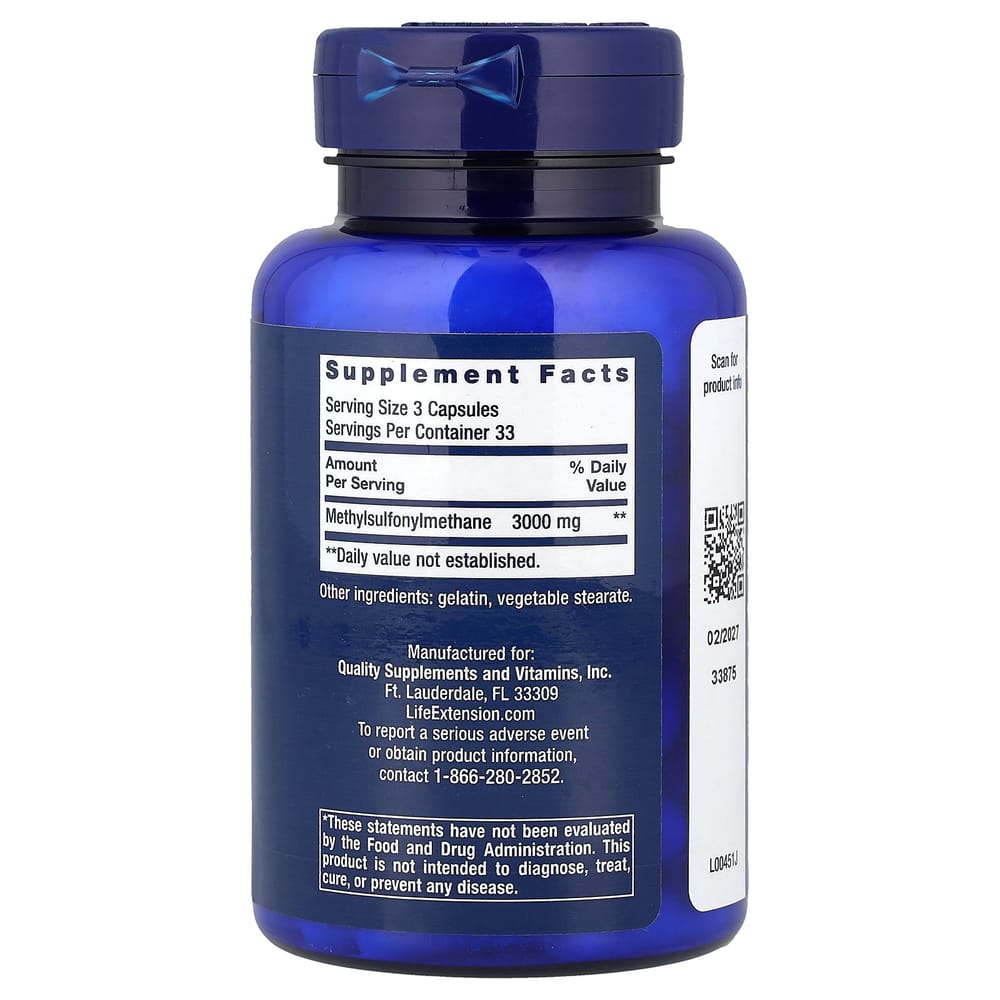 Life Extension MSM 3000mg, 100 Capsules (1000mg Per Capsule)