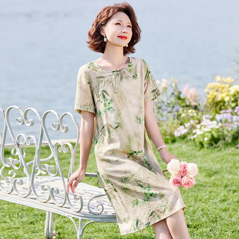 Passter Women s Summer Floral Print Mid-Length Dress L