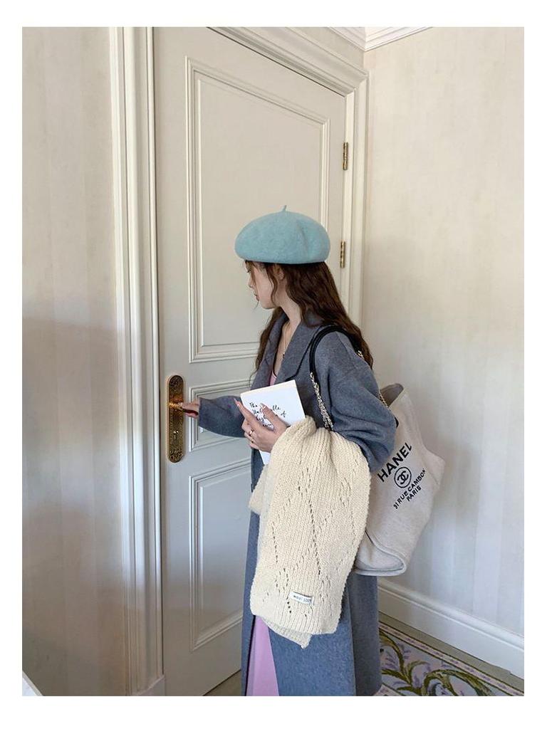 Petite Women's Korean-Style Fleece-Lined Gray Wool Coat for Fall/Winter