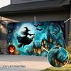 A 2D flat banner depicting a Halloween witch flying at night, perfect for decorating your garage door.zyc