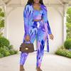 Women Plus Size Red Floral Printed Three Piece Set Long Sleeve Open Front Cardigan Crop Top Long Pants