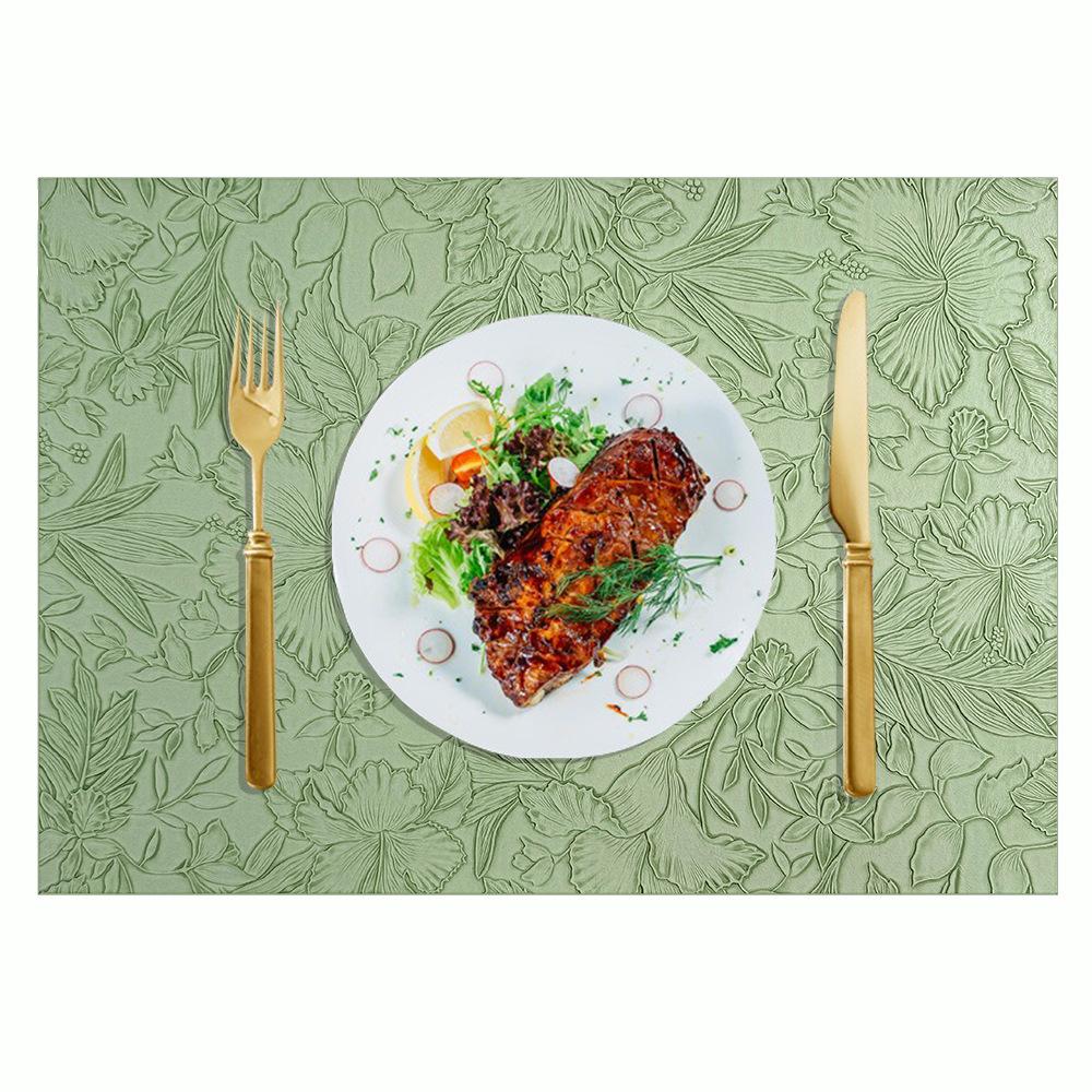 Nordic PVC Leather Placemat Waterproof Non-Slip Heat-Resistant Rectangle Table Mat with Carved Design Cup Coaster for Dining