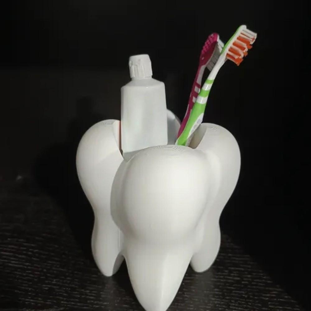 Multi-functional 3D Printing Toothbrush Holder White Creative Tooth-Shaped Pen Holder Durable Stable Toothbrush Rack Home