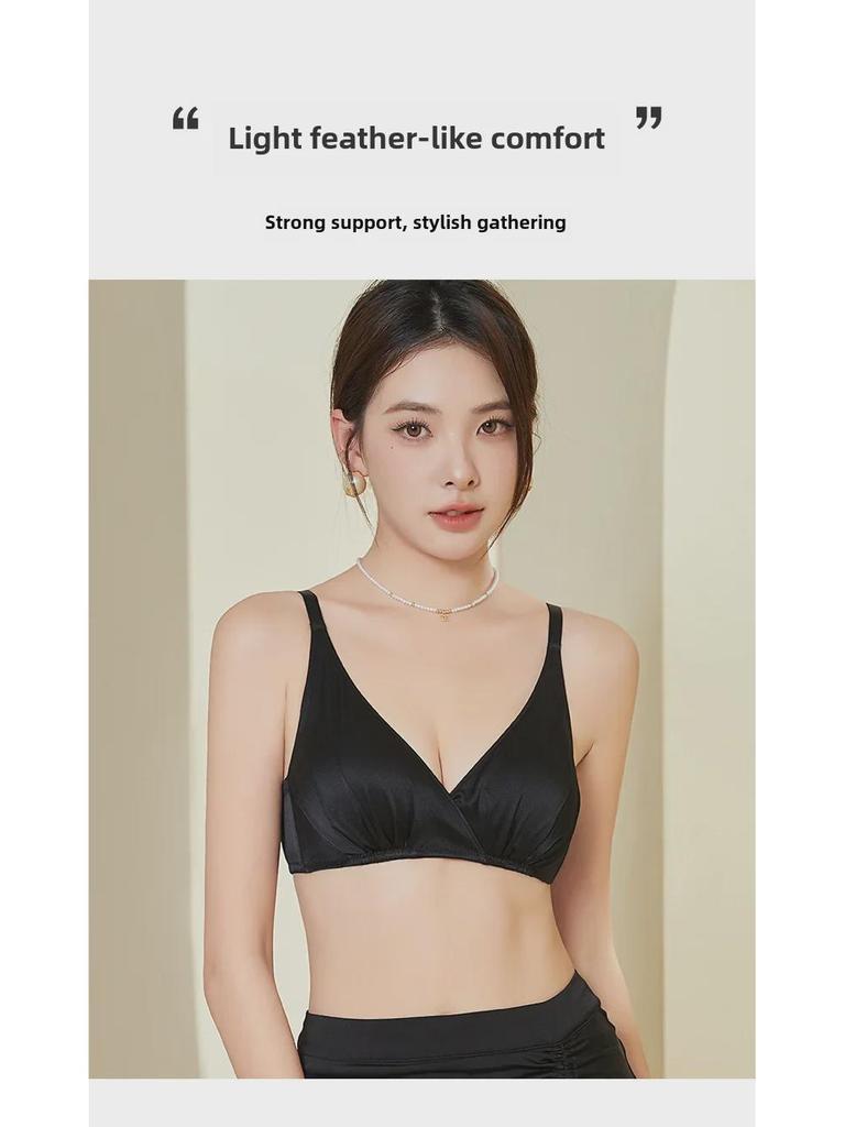 Tangge Double-Sided Mulberry Silk Gathered Bra - Smooth, Steel-Free, Thin, 19 Momme