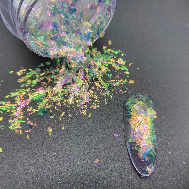 

Transparent Pink Iridescent Opal Nail Art Powder Flakes – Color-Changing Aurora Glitter 1 gram