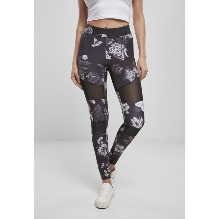 Legging femme - Urban Classics - Maille - Taille haute - Imprimé floral - Inserts en mesh
