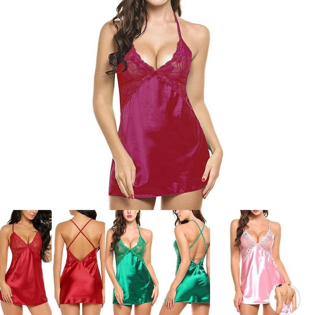 Women Sexy Lady Lace Sleepwear Satin Nightwear Lingerie Pajamas Suit Size Sxl