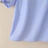 ZANZEA Women Square Collar Short Sleeve Casual Grid Print Blouse
