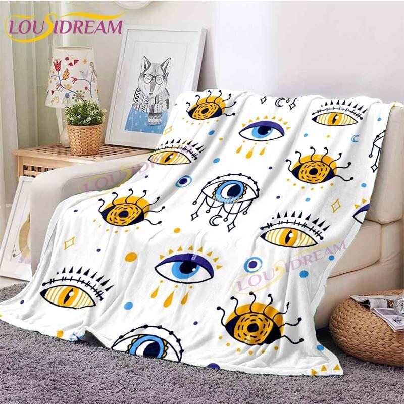 Evil Eye Blanket Turkish Nazar Spiritual Art Blanket Vintage Mid Century Flannel Blanket Sofa Chair Throw Blanket Travel Blanket