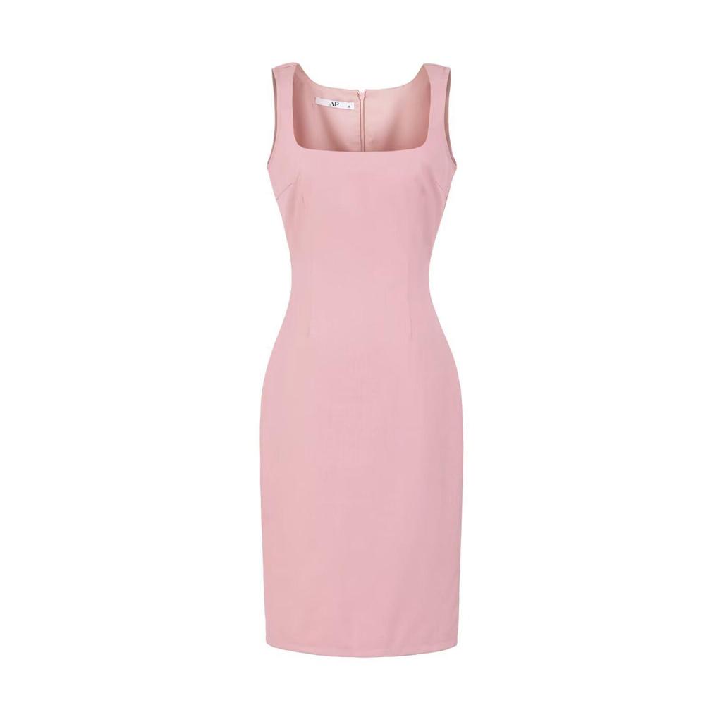 YPFF Trendy Women's Sleeveless Square Neck Slim Fit Dress Suit with Back Slit Skirt