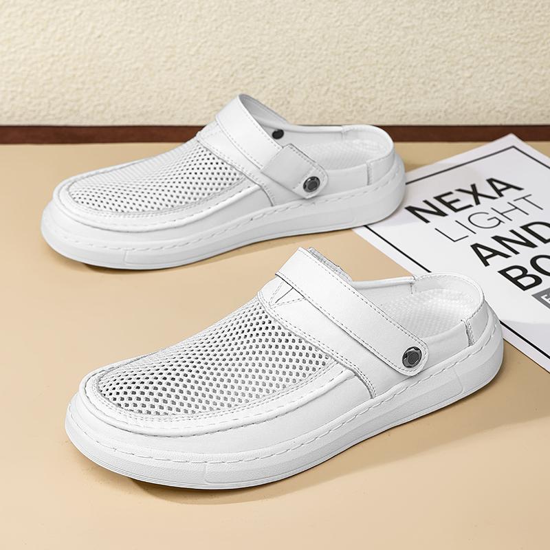 Man's Outdoor Hollow Out Leather Shoes Summer New Sandals Luxury Quality Cowhide Beach Sandals Anti Slip Dual-use Men Slippers