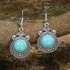 GemChic Women's New Vintage Ethnic Turquoise Geometric Carve Flower Pendant Necklace Earrings Two Piece Set Fashion Birthday Christmas Jewelry Gift