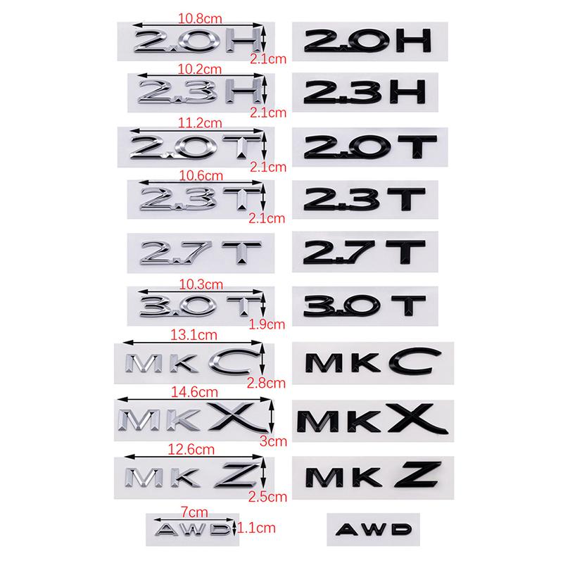 3D ABS 2.0H 3.0H Letter Stickers 2.0T 3.0T 2.3T 2.7T MKZ MKC MKX Embelm Badge Car Logo Rear Trunk Decal Auto Body Sticker