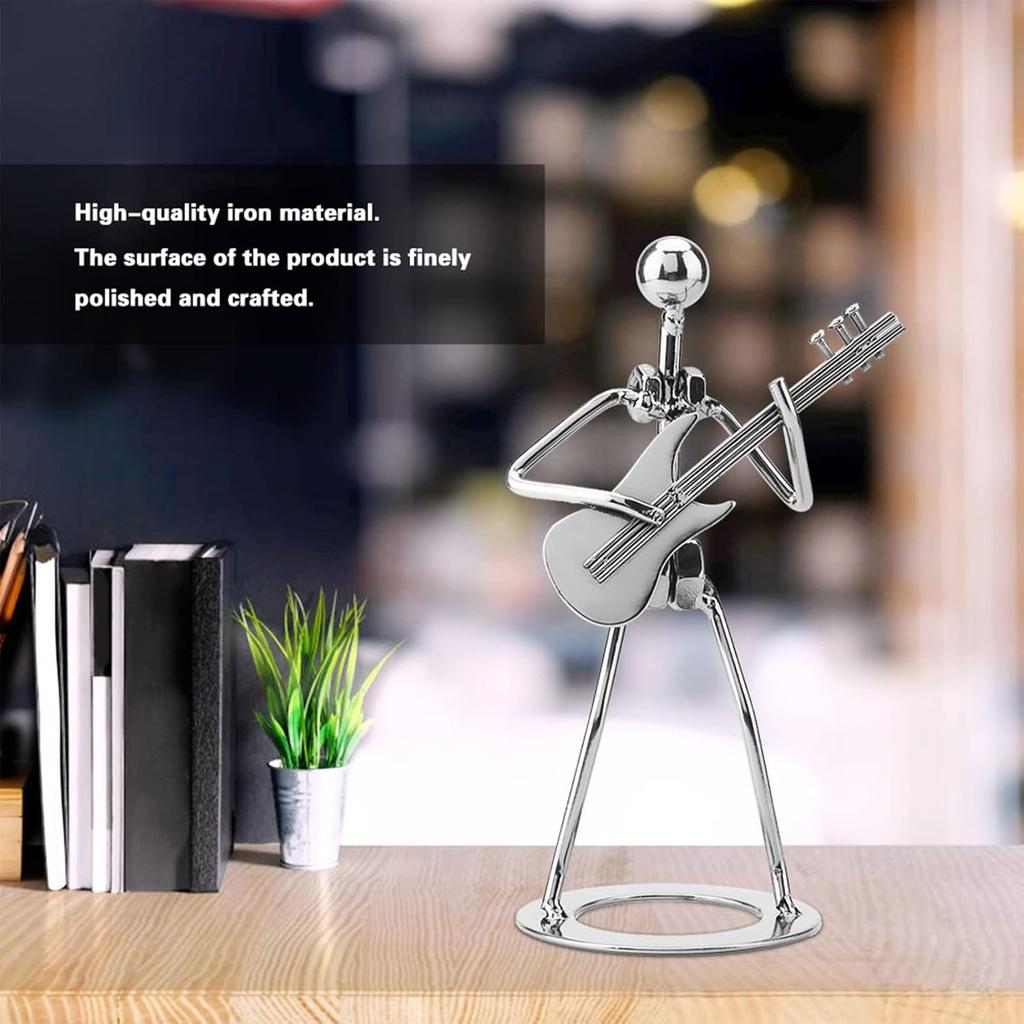 Walfront Metal Musician Guitar Player Statue Musical Instrument Guitar Collectible Figurine Home Cafe Counter Office Book Shelf Decor for Adult