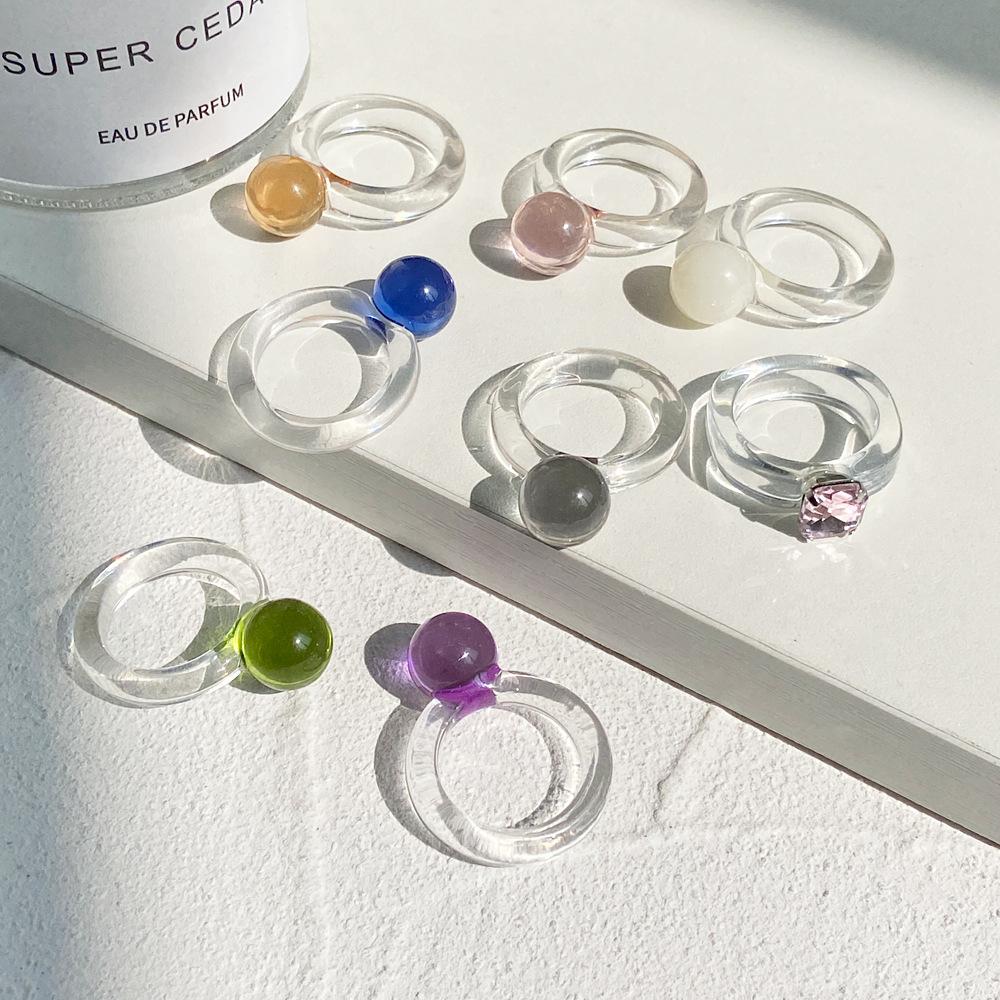 Anello da Dito Geometrico Rotondo Trasparente Colorato alla Moda in Vetro di Cristallo per Donne Amici Accessori Gioielli per Feste Estive