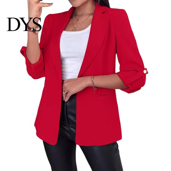 Button Sleeve Blazer Women Suit Coat Autumn Winter Long Sleeved Cardigan Lined Jacket Casual Lapel Solid Color for Business Daily Wear