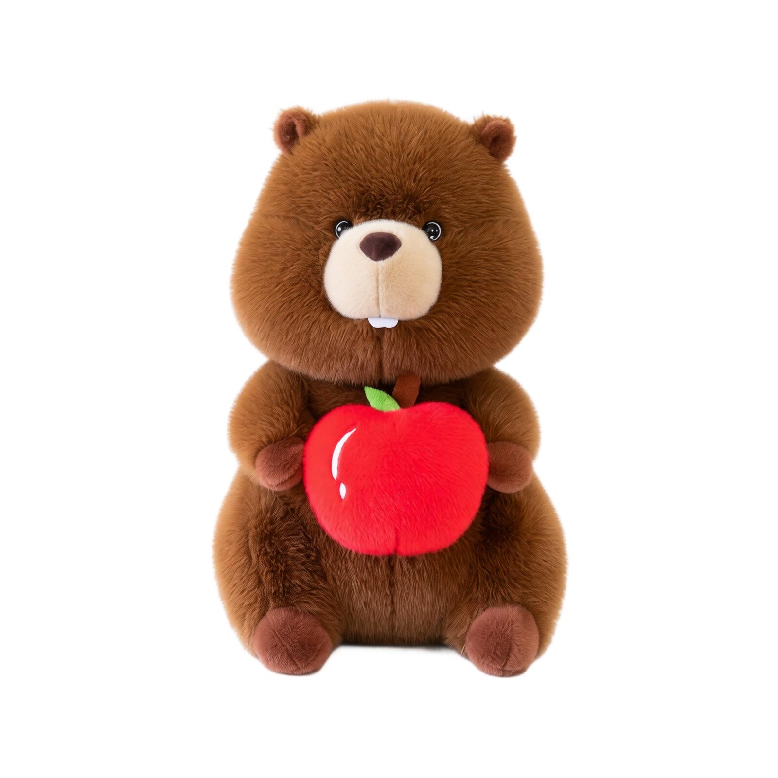 Plush Stuffed Animal Toy Cute Beaver Holding Soft Plush Apple Soft and Huggable Sitting Design Ideal for Kids and Collectors One Size