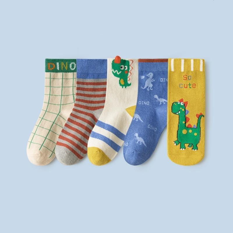 5Pairs/set Children s Socks Cartoon Dinosaur Sock Children Middle Socks Baby Boys Girls Cotton Socks Spring Autumn S разноцветный