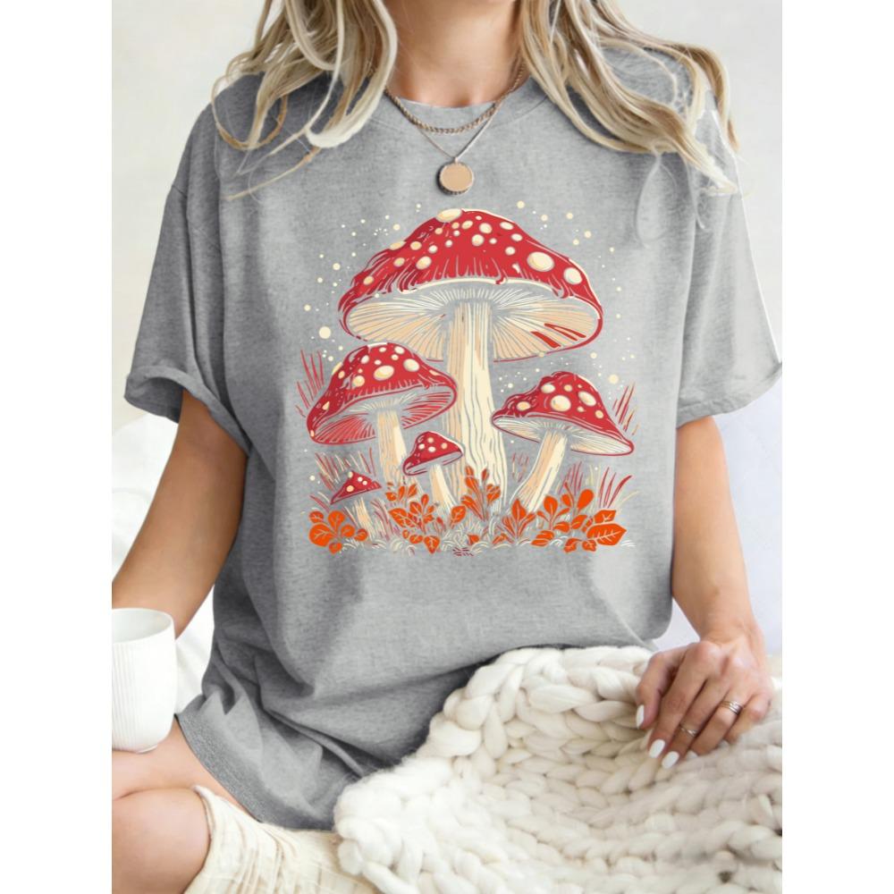Red Mushroom Personality Graphic Design T Shirt Hip Hop T-Shirts Y2K Cotton Sportswear Summer Womens Clothes