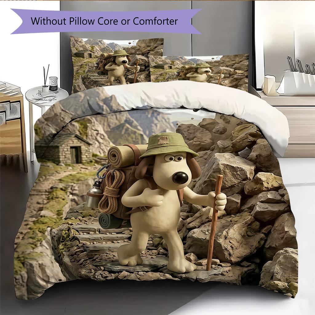 Wallace and Gromit2 Pattern Bedding Quilt Set Home Decoration Gift (1 * duvet cover + 2 * pillowcase without core)