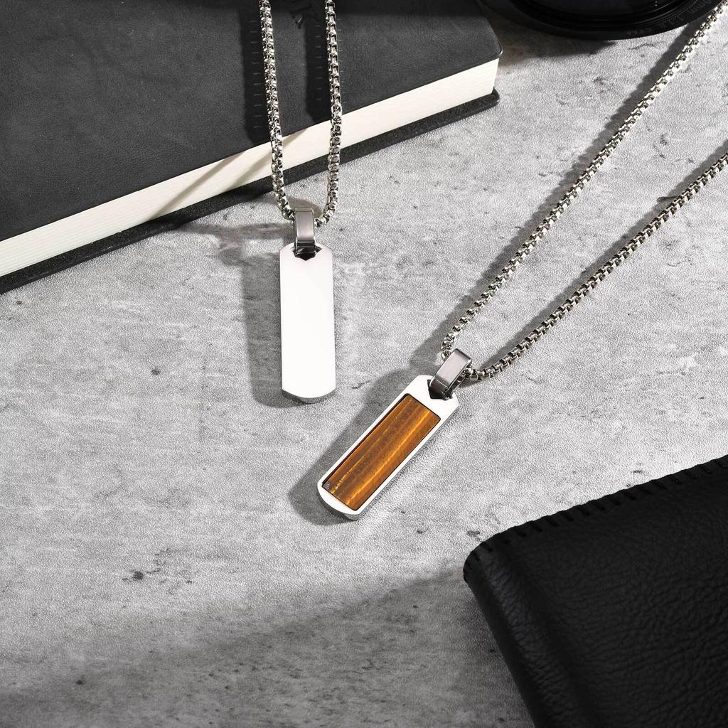 Vnox Geometrische Rechteck-Anhänger Halskette für Herren, Tigerauge Stein Vertikaler Stab Edelstahl Boxkette Halsketten, Party Geschenke